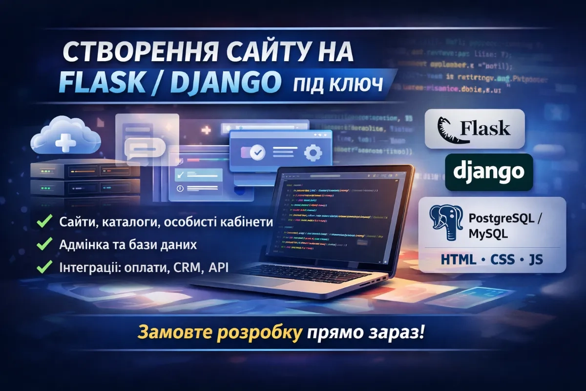 Створення сайту на Flask або Django під ключ (індивідуальні потреби)