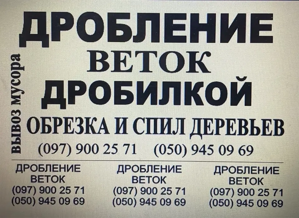Обрізка та спил дерев, подрібнення гілок дробілкою, вивіз сміття