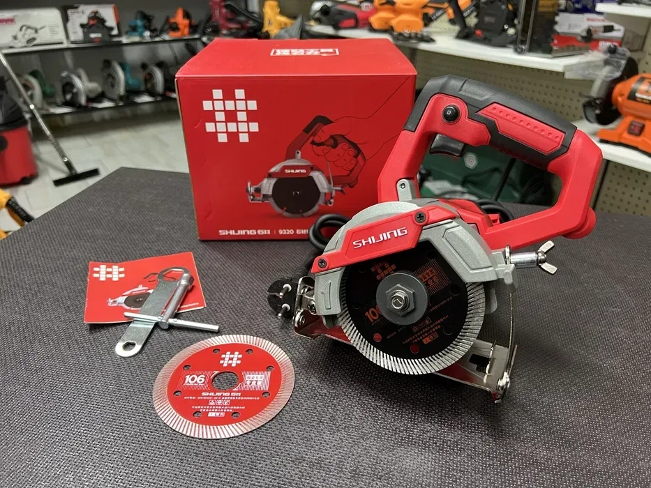 Плиткоріз Shijing 9320 із запилом під 45 градусів + 2 диски