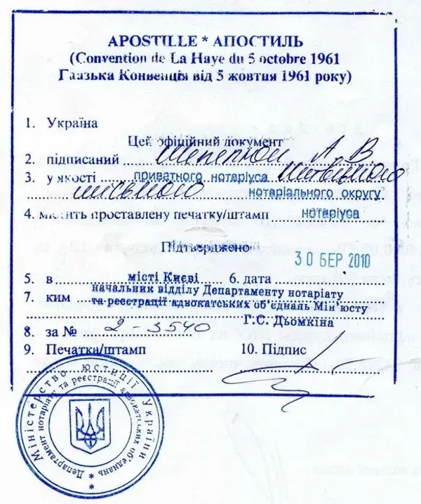 Апостиль на документах, довідках, дипломах тощо від 1 дня.