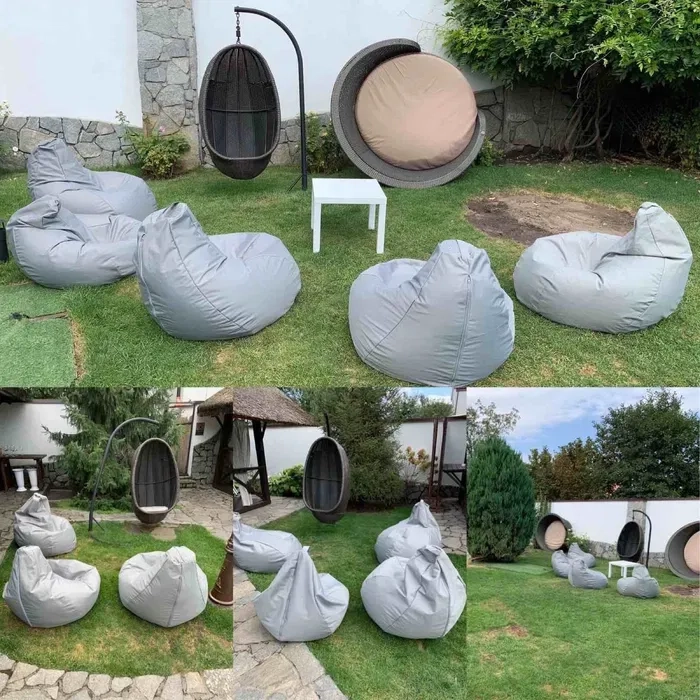Крісло-мішки, груша пуфи-крісла та столики, пледи