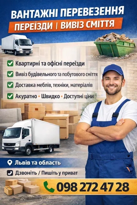 Вантажні перевезення Львів,Вантажники,Перевезення меблів і техніки