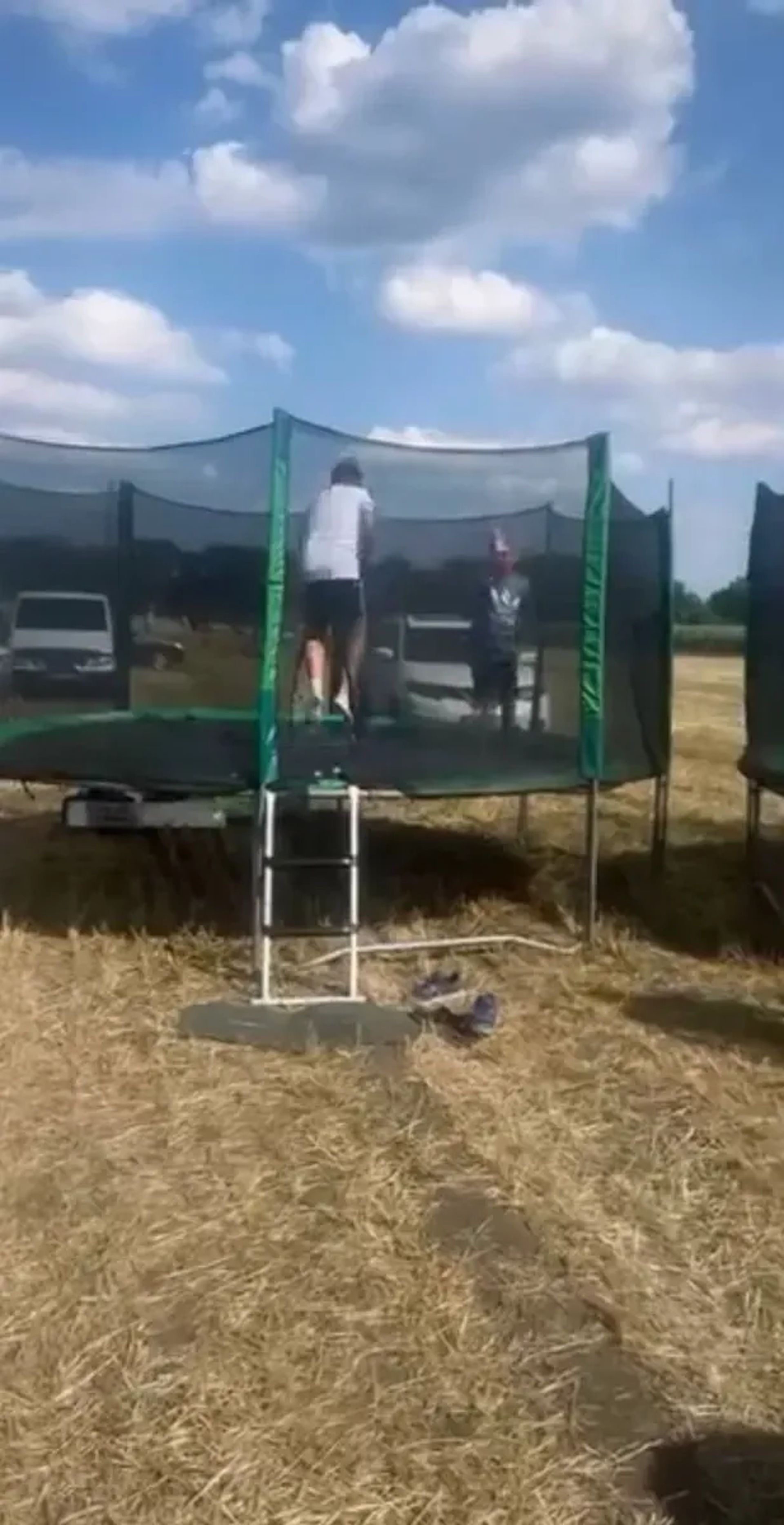 Батут із захисною сіткою та драбиною