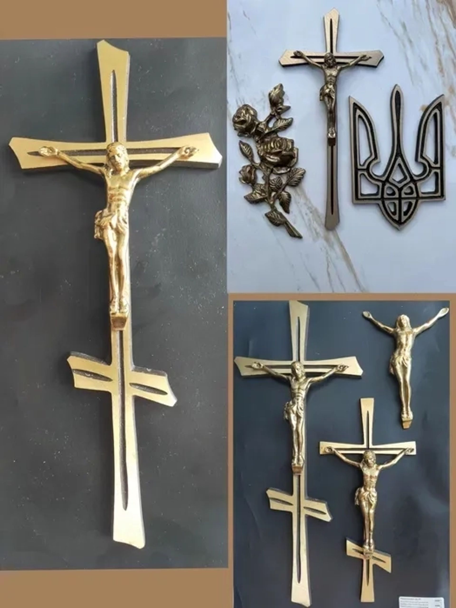 Хрести розп'яття,квіти латунні на пам'ятник декор фурнітура