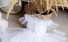 Плаття ошатне біле кульки сніжинки 92-128 зріст 2-6 років