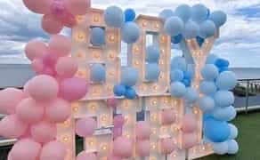 Літери для ґендер паті baby, ведуча, Фотозона, букви, дим, салют, кульки