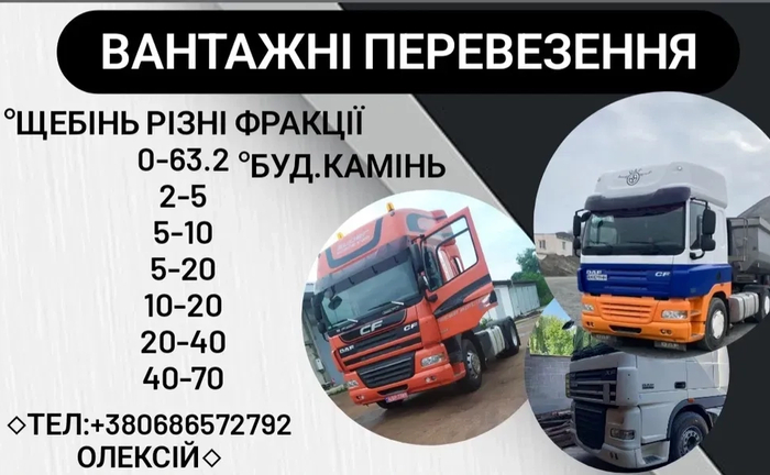 Швидка доставка сипучих матеріалів (щебінь, пісок, відсів) самоскидами до 35 тонн Швидка доставка сипучих матеріалів (щебінь, пісок, відсів) самоскидами до 35 тонн