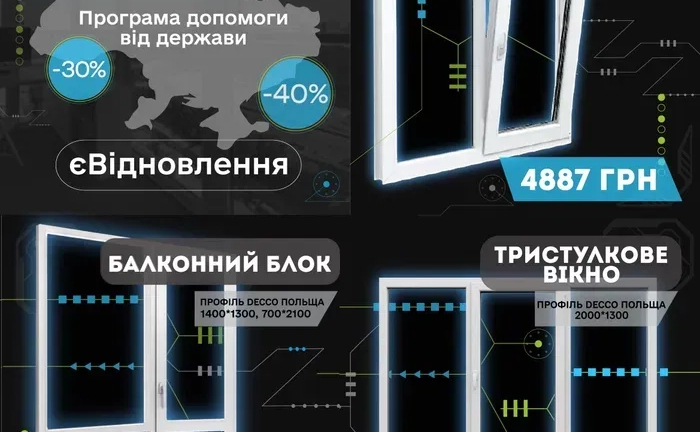 Є-відновлення металопластикові вікна вхідні металеві двері склопакети 1 000 грн.