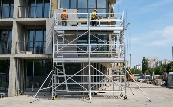 Алюмінієва вишка-тура на колесах широка 8м