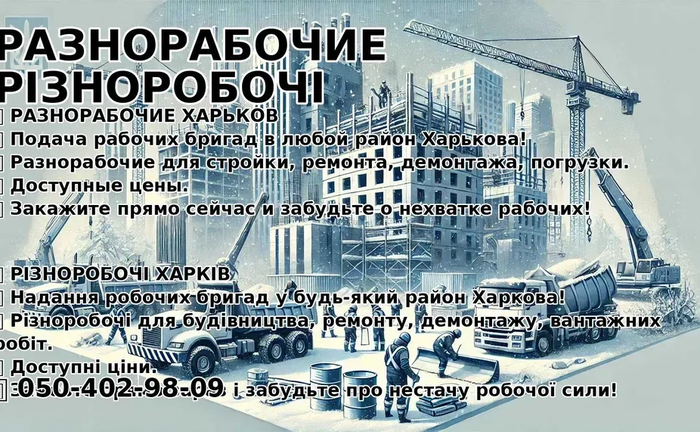 Послуги міцних та відповідальних різноробочих на повний робочий день для виконання завдань будь-якої складності Послуги міцних та відповідальних різноробочих на повний робочий день для виконання завдань будь-якої складності