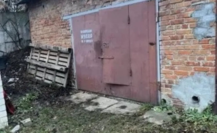 Цегляний гараж у дворі приватного будинку