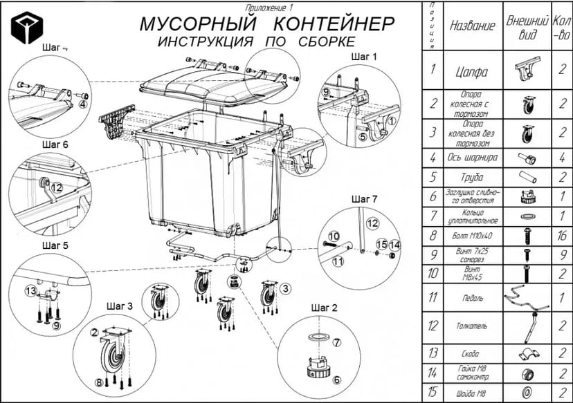 Запчасти Ремонт Контейнер для мусора бак мусорный ТБО ТПВ для сміття