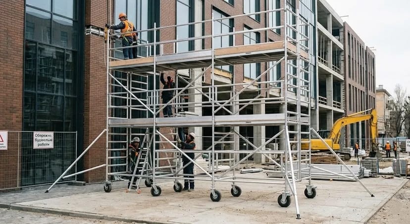 Алюмінієва вишка-тура на колесах широка 6м