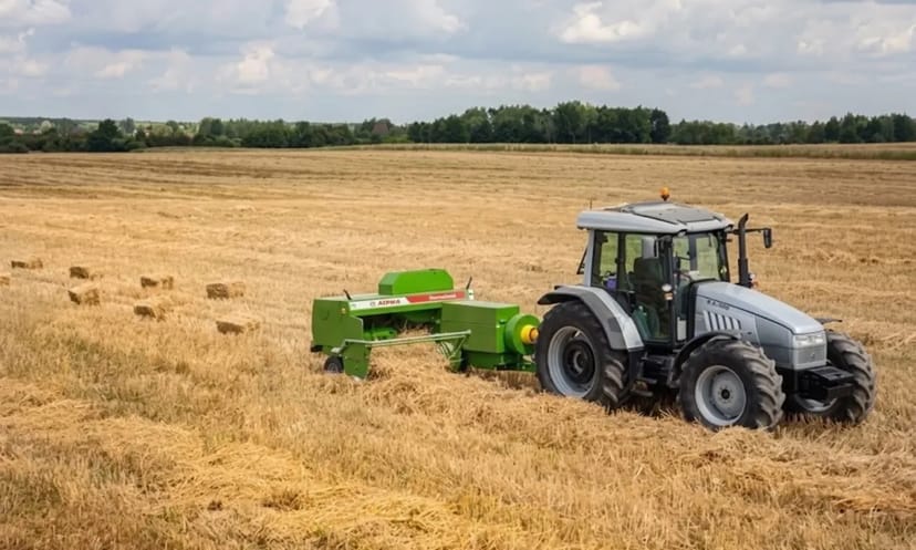 Прес-підбирач для збирання соломи та сіна у прямокутні тюки.