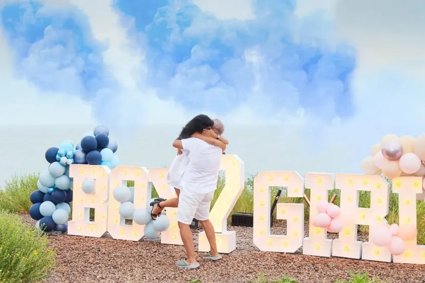 Літери для ґендер паті baby, ведуча, Фотозона, букви, дим, салют, кульки