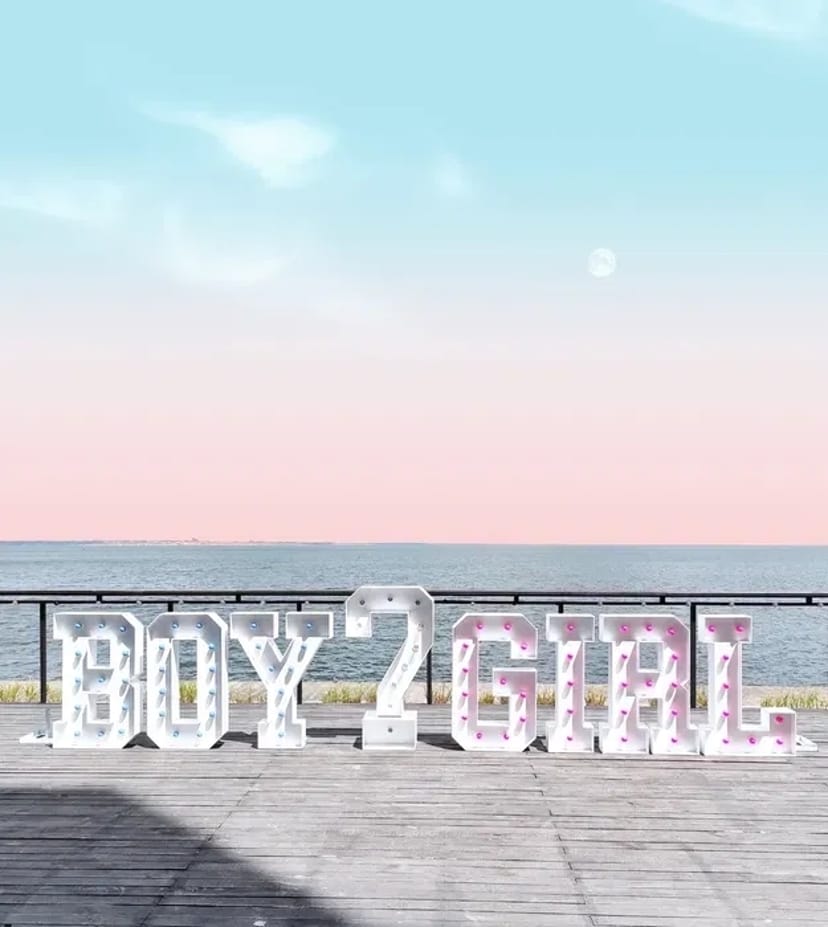 Літери для ґендер паті baby, ведуча, Фотозона, букви, дим, салют, кульки