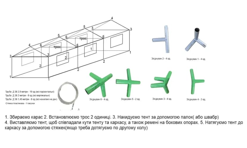 Палатка/намет ПВХ 3*9 метрів з легкозбірним металевим каркасом