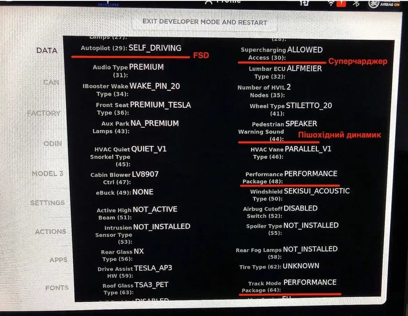 Діагностика та зміна конфігурації Tesla 3, Y, S, X, Plaid