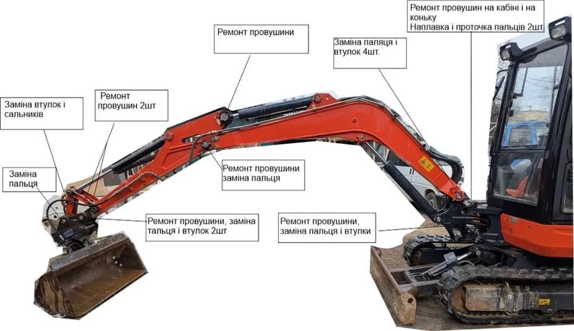 Ремонт отворів спецтехніки. Ремонт стріли. Токарні, фрезерні роботи.