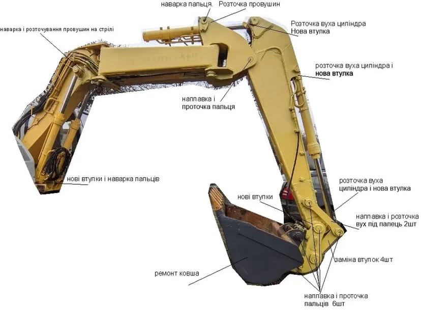Ремонт отворів спецтехніки. Ремонт стріли. Токарні, фрезерні роботи.