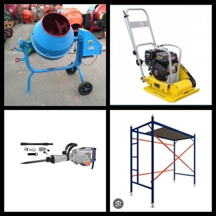 Віброплита, помост, риштування ( ліса), бетонозмішувач