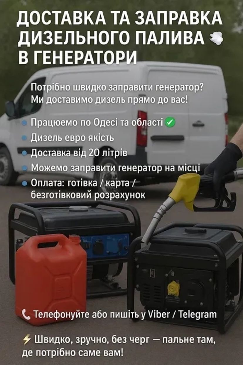 Доставка і заправка дизельного палива для генератора