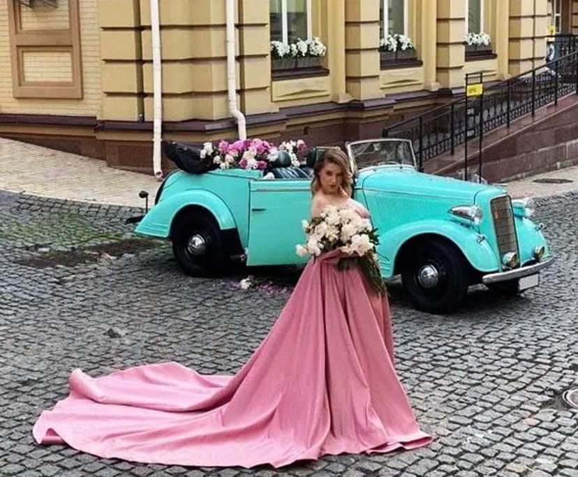 137 Ретро авто кабріолет для фотозони Opel бірюзовий