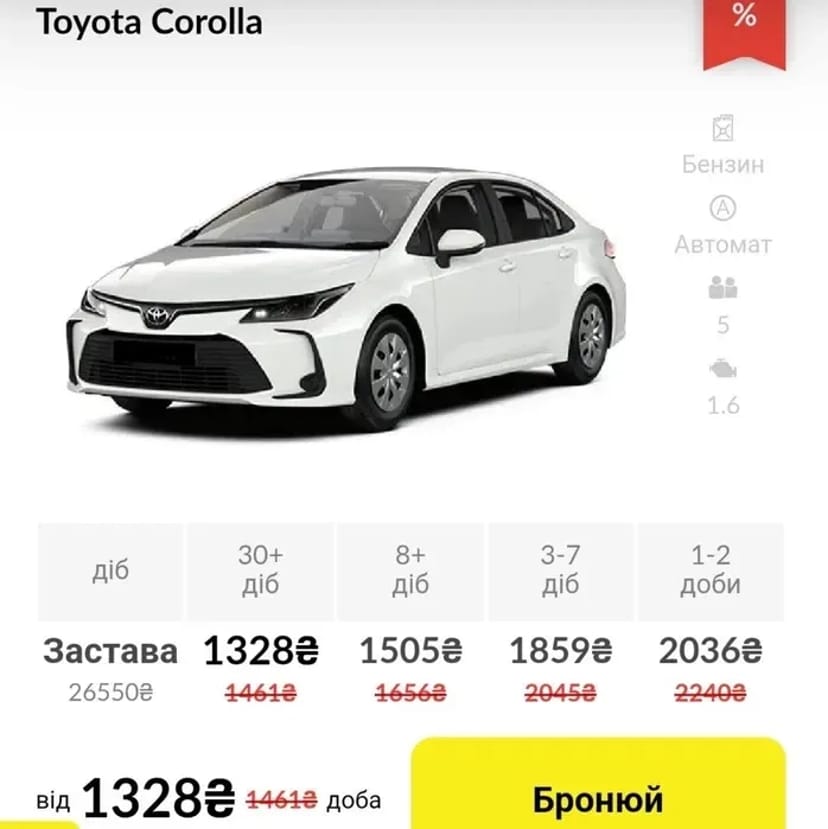 Прокат авто Toyota Corrola 2019