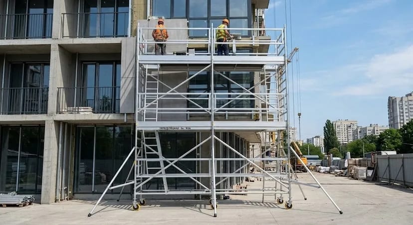 Алюмінієва вишка-тура на колесах широка 8м