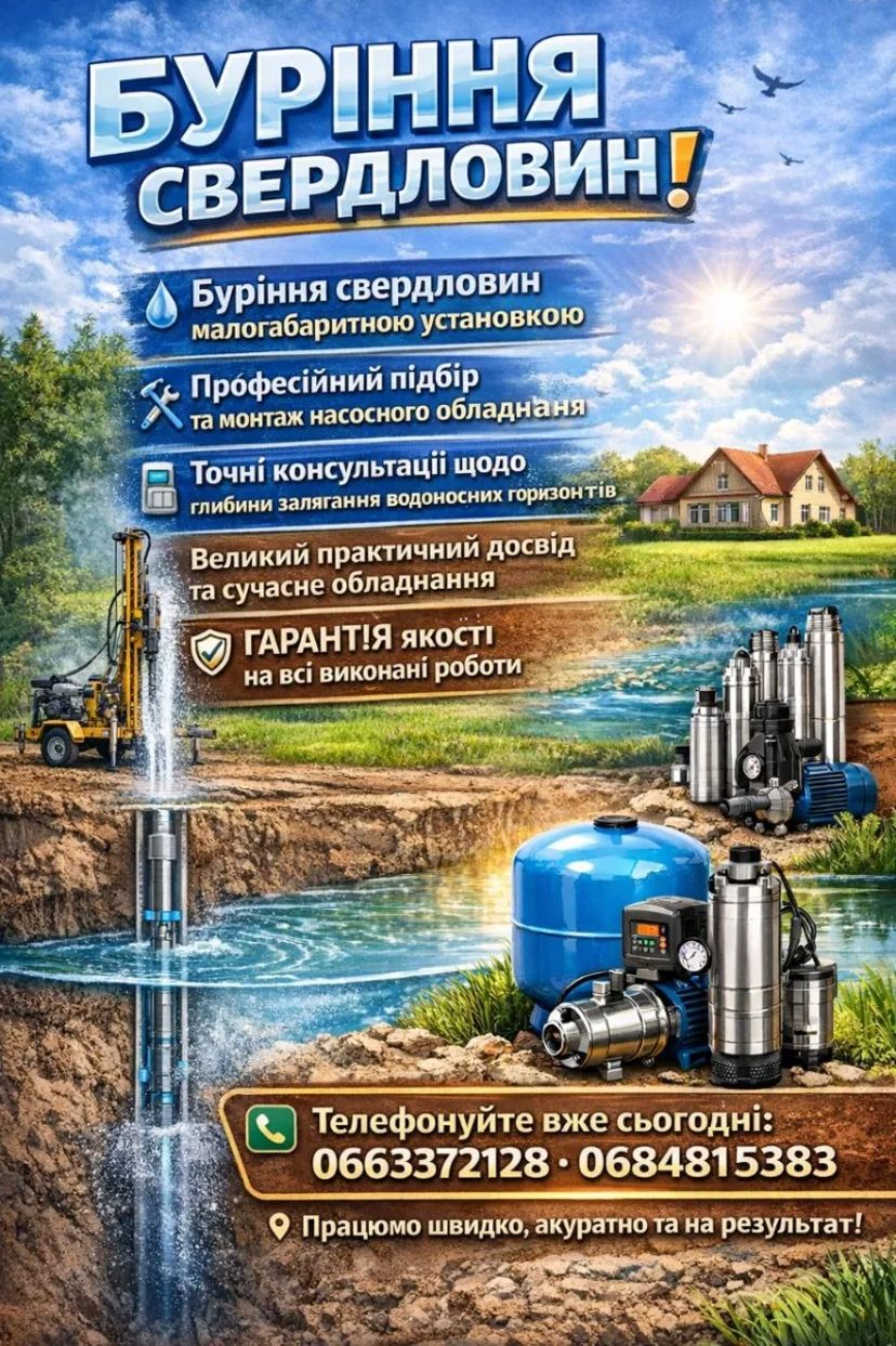 Буріння свердловин Харківська, Дніпропетровська, Полтавська обл.