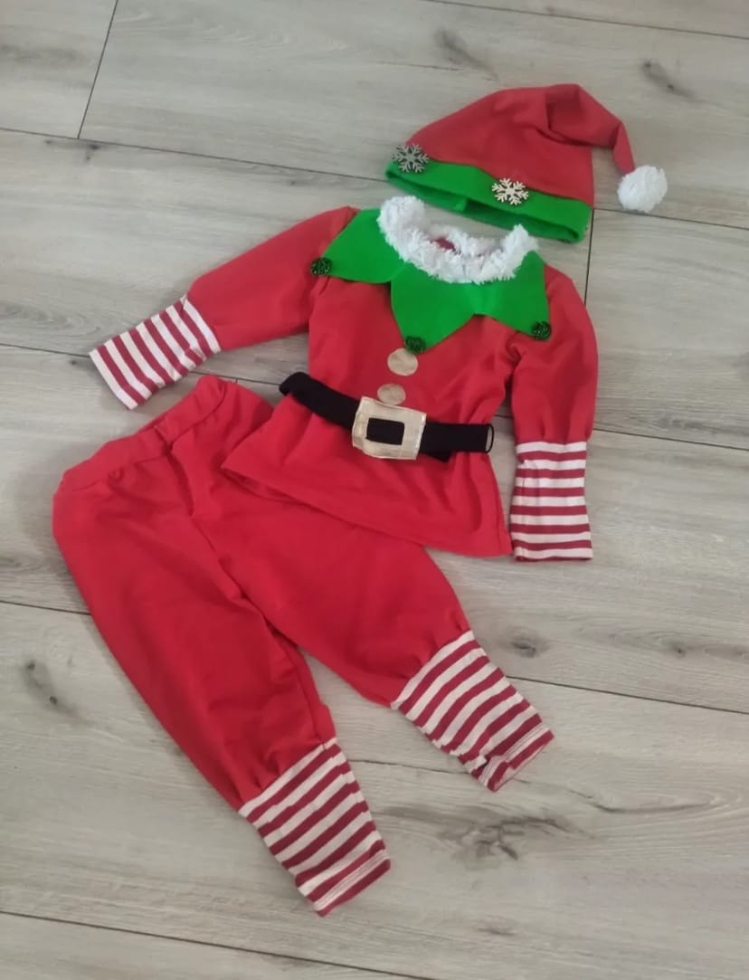 Костюм гномика новорічний, червоно зелений, на 3-4 роки